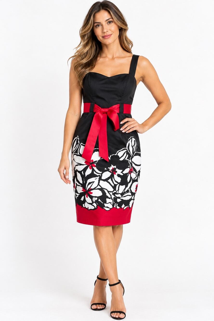 Madison Leigh Black Red White Floral Print Sleeveless Dress Size 10